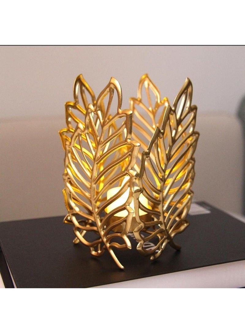 Metal Golden Candle Holder-Tree Leaf shape
