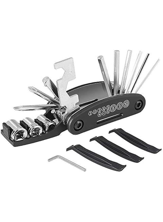 Generic Bike Repair Tool Kit, 16 in 1 Multifunction Bicycle Repair Kit Heat-Treated Cycling Maintenance Tool with Tyre Lever, Allen Wrench, Tyre Patches, Metal Rasp, Handy Storage Case  - Image 1