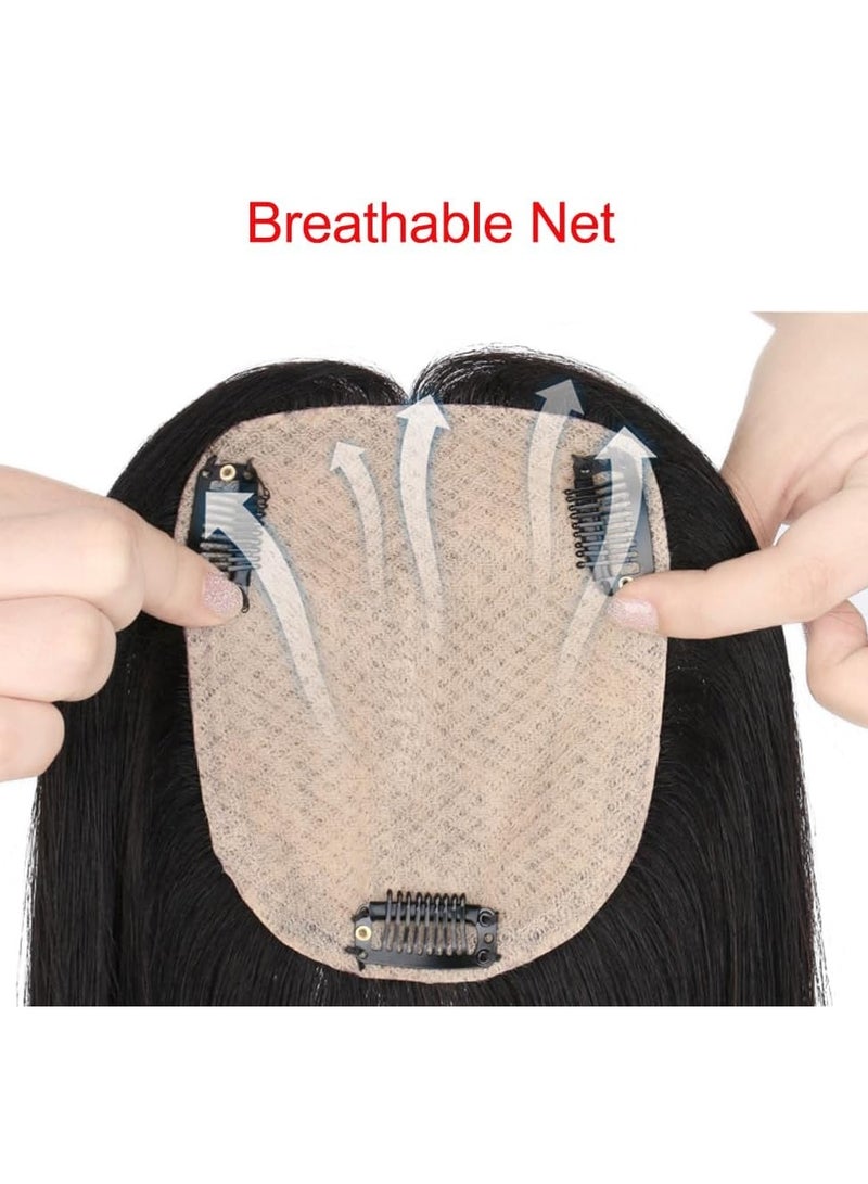 إستيل قاعدة حريرية من الشعر البشري، مشابك في قطع الشعر، غطاء مستقيم، تساقط الشعر الأبيض للنساء، شعر ريمي أسود (غطاء أسود طبيعي 7X10) - Image 5