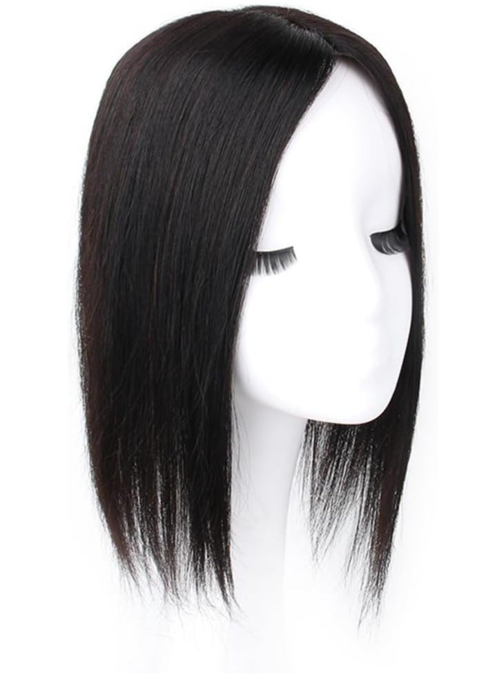 إستيل قاعدة حريرية من الشعر البشري، مشابك في قطع الشعر، غطاء مستقيم، تساقط الشعر الأبيض للنساء، شعر ريمي أسود (غطاء أسود طبيعي 7X10) - Image 2