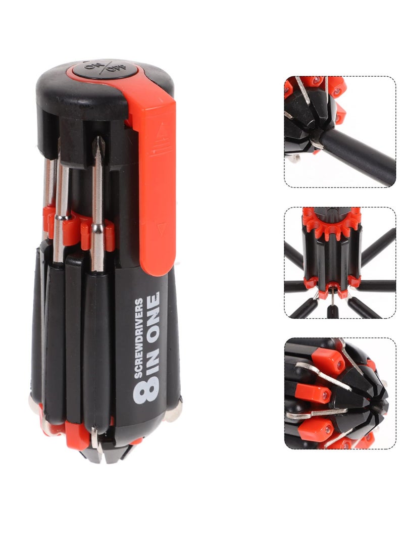 Excefore 8 in 1 Screwdriver Set Stubby Screwdriver Ratcheting Screwdriver Set, 2PCS Screwdriver Set Multi Tool with LED Torch Flashlight Ideal for General DIY Maintenance, for Household  - Image 1