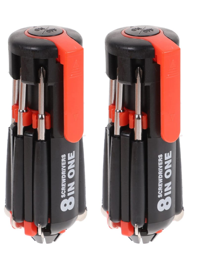 Excefore 8 in 1 Screwdriver Set Stubby Screwdriver Ratcheting Screwdriver Set, 2PCS Screwdriver Set Multi Tool with LED Torch Flashlight Ideal for General DIY Maintenance, for Household  - Image 3