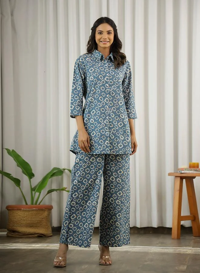 sanskrutihomes Sanskrutihomes Printed Collared Buttoned Shirt and Pyjama Set