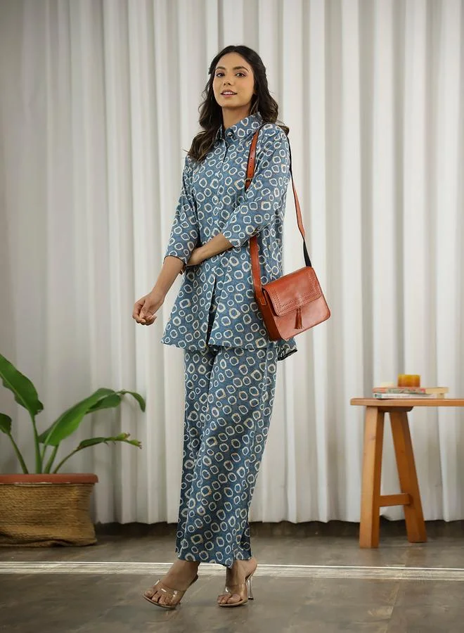 sanskrutihomes Sanskrutihomes Printed Collared Buttoned Shirt and Pyjama Set