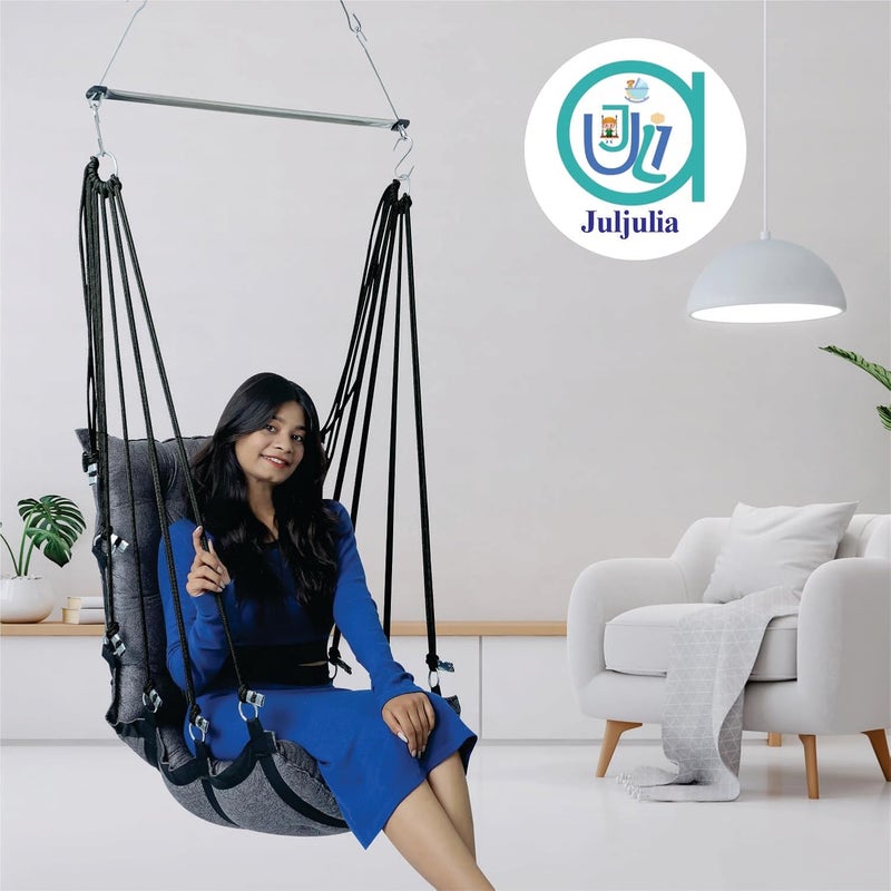 JULJULIA Hammock Swing Hanging Chair uyyala jula for Adult Kids Indoor Outdoor Balcony Sturdy Cotton Weave Max 200 kgs HVY Grey DN6 - Image 2