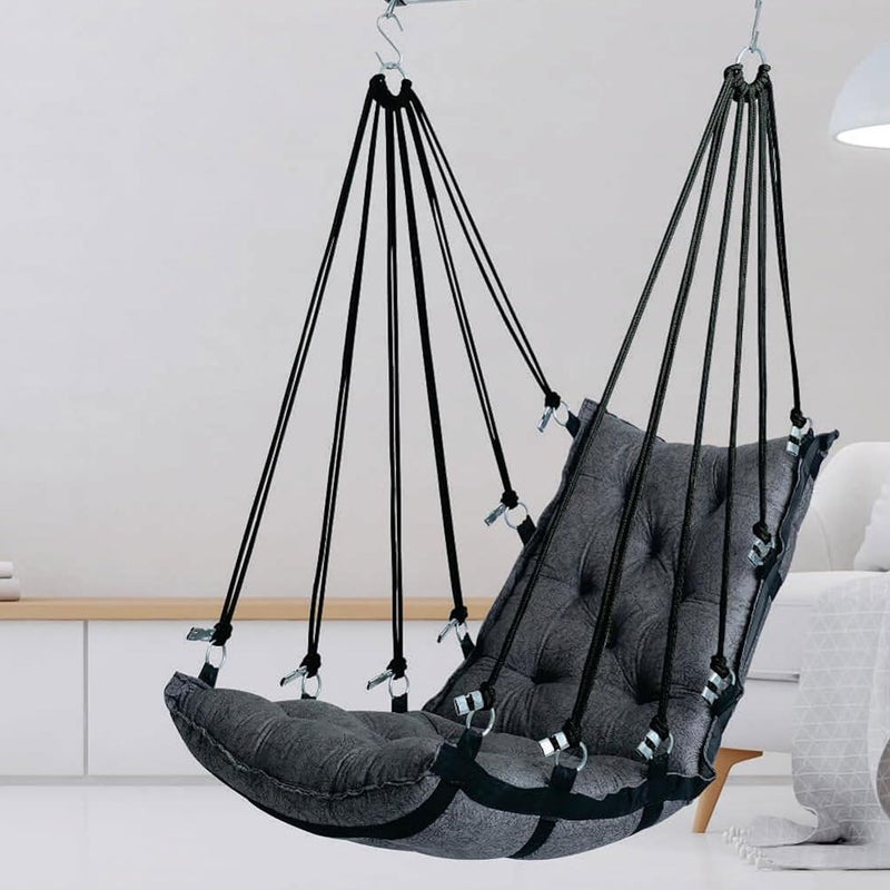 JULJULIA Hammock Swing Hanging Chair uyyala jula for Adult Kids Indoor Outdoor Balcony Sturdy Cotton Weave Max 200 kgs HVY Grey DN6 - Image 1