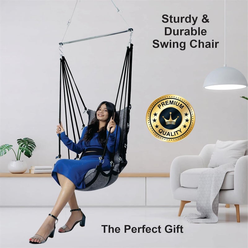 JULJULIA Hammock Swing Hanging Chair uyyala jula for Adult Kids Indoor Outdoor Balcony Sturdy Cotton Weave Max 200 kgs HVY Grey DN6 - Image 4