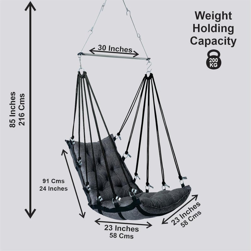 JULJULIA Hammock Swing Hanging Chair uyyala jula for Adult Kids Indoor Outdoor Balcony Sturdy Cotton Weave Max 200 kgs HVY Grey DN6 - Image 3