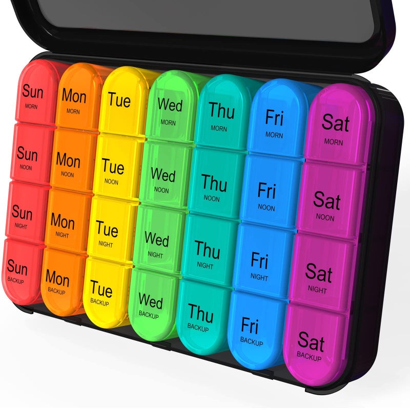 Daviky Pill Organizer 4 Times a Day - Pill Box 7 Day, Large Weekly Medicine Pill Organizer for Travel with Removable Individual Containers, Pill Case to Hold Daily Vitamins, Supplements and Medication - Image 1