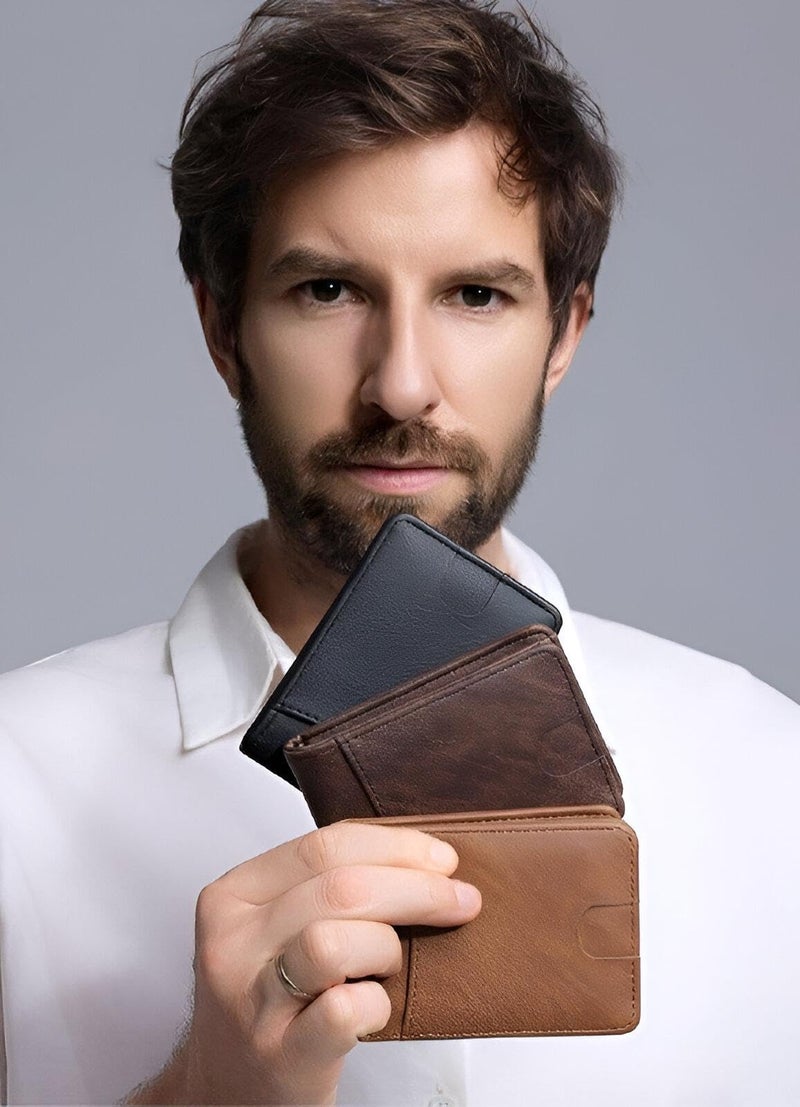 Compact Wallet - Handheld Short Folding Wallet, Waterproof PU Leather Card Holder for Men, Fashionable Pocket Money Purse and Card Organizer, Slim, Secure, Durable Everyday Carry (3PCS) - Image 5