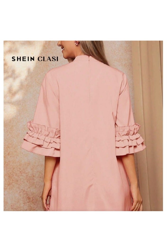 Shein SHEIN Clasi Women's Elegant Tie Neck 3/4 Sleeve Ruffle Layered Dress  - Image 2