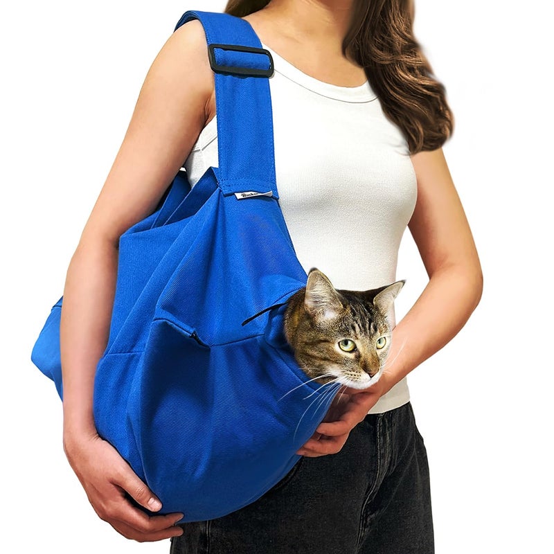 AmKune Cat Carrier Pouch for Medium Cats 10â€“20 lbs, Soft Cat Carrier with Upgraded Adjustable Strap, Durable Cotton Cat Bag for Nail Trimming, Medication & Vet Visits â€“ Klein Blue - Image 1