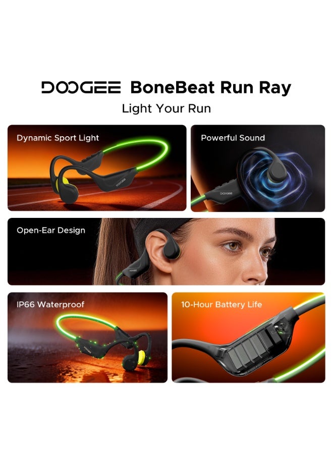 DOOGEE Bone Conduction Headphones, Open-Ear Sports Bone Conduction Headphones with LED Safety Light, IP66 Waterproof, Bluetooth 6.0, 10h Playtime and Adjustable Headband for Night Running - Image 2