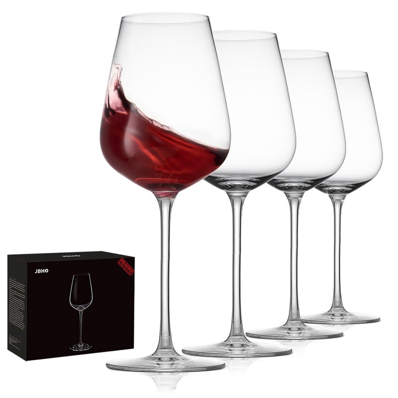 JBHO Hand Blown Italian Style Crystal Bordeaux Wine Glasses - Great Gift Packaging - Red Wine Glasses Lead-Free Premium Crystal Clear Glass - Set of 4-18 Ounce - Image 1