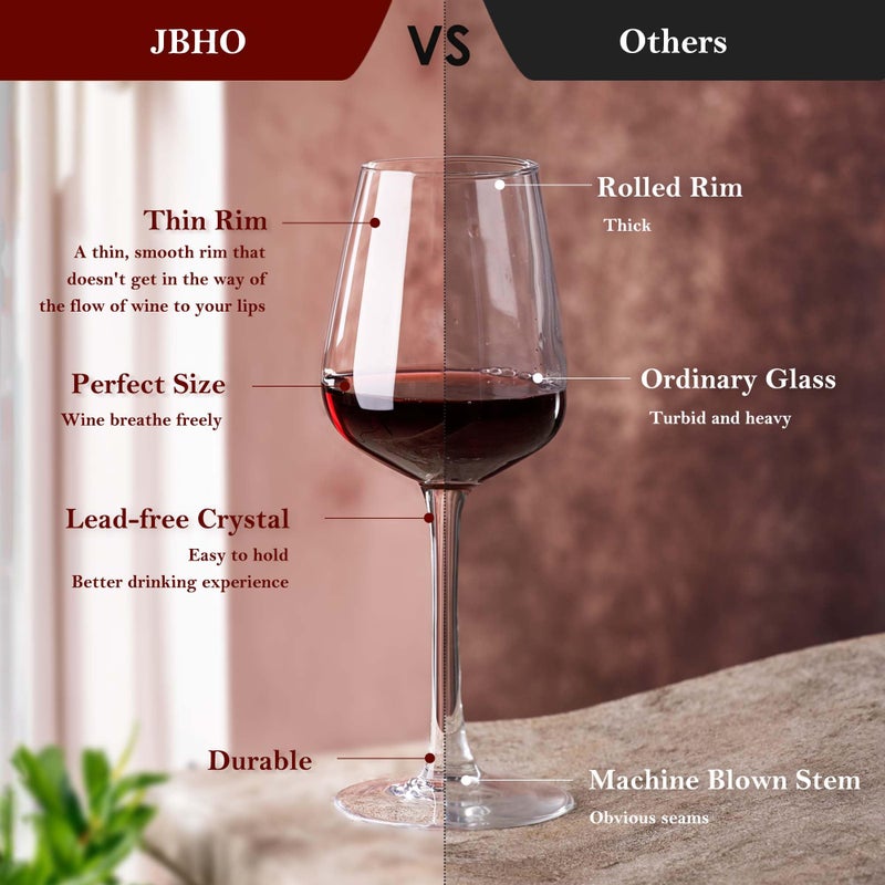 JBHO Hand Blown Italian Style Crystal Bordeaux Wine Glasses - Great Gift Packaging - Red Wine Glasses Lead-Free Premium Crystal Clear Glass - Set of 4-18 Ounce - Image 5