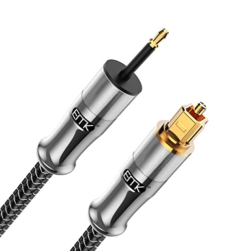 EMK 24K Gold-Plated Toslink to Mini Toslink Cable (3ft/1M) - Digital Optical Audio Cable with 3.5mm Mini Plug for Soundbar, Home Theater, TV - Silver SPDIF Fiber Optic Cable - Image 1