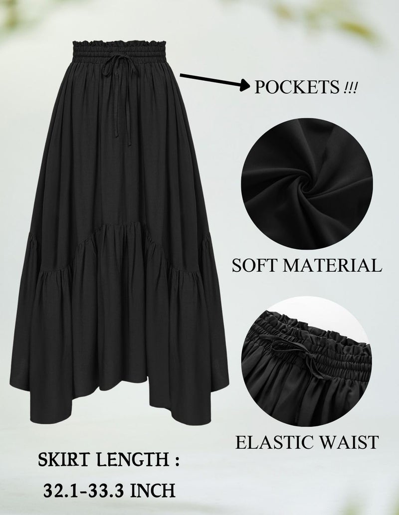Scarlet Darkness Black Long Skirt for Women Spring Maxi Skirt High Waist Skirt with Pockets Black S - Image 2