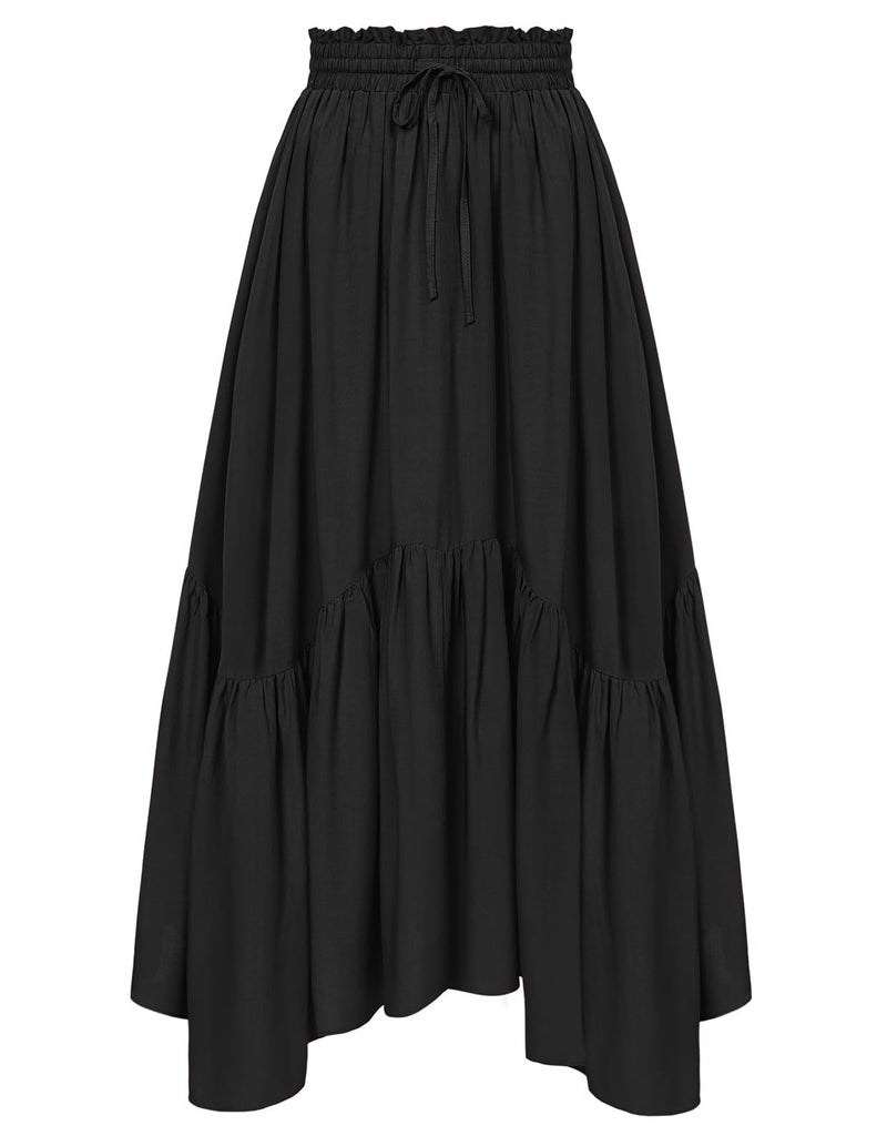 Scarlet Darkness Black Long Skirt for Women Spring Maxi Skirt High Waist Skirt with Pockets Black S - Image 1