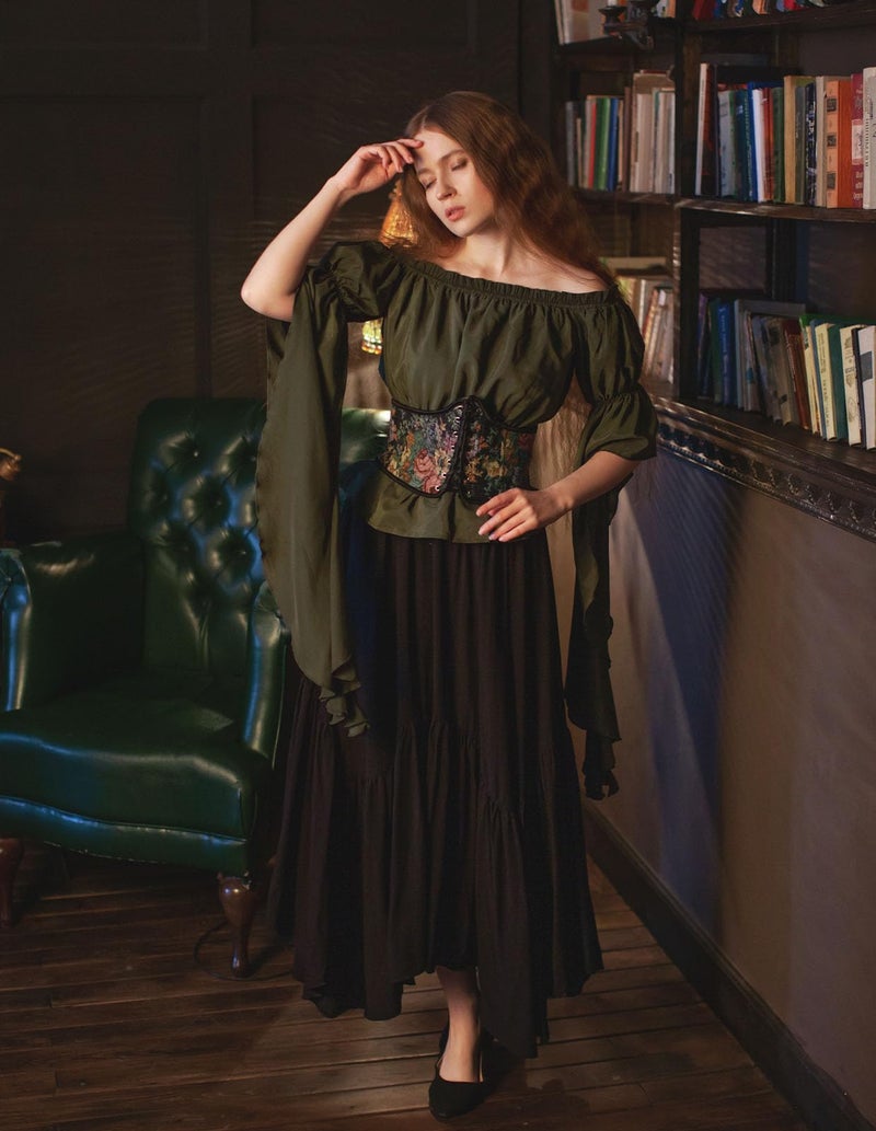Scarlet Darkness Black Long Skirt for Women Spring Maxi Skirt High Waist Skirt with Pockets Black S - Image 4