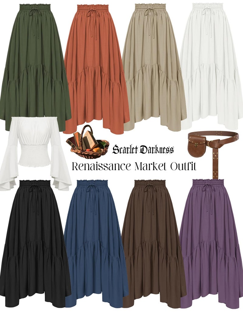 Scarlet Darkness Black Long Skirt for Women Spring Maxi Skirt High Waist Skirt with Pockets Black S - Image 3