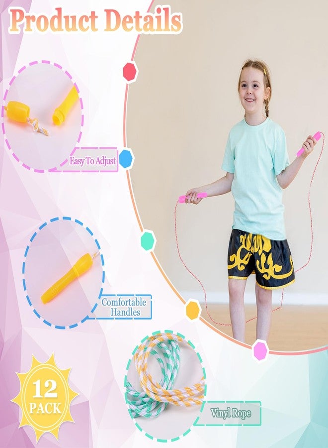 Dyrfolm 12 Pack Jump Rope for Kids,Jump Rope Stripe Ropes with Plastic Handles,Adjustable Skipping Rope,Colorful Jumping Skipping Stripe Rope for Outdoor Sports Exercise Activity,Assorted Colors - Image 3