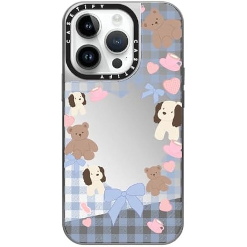 Casetify Mirror Case for iPhone 14 Pro Compatible with Magsafe - Puppy Pudding - Silver on Silver - Image 1