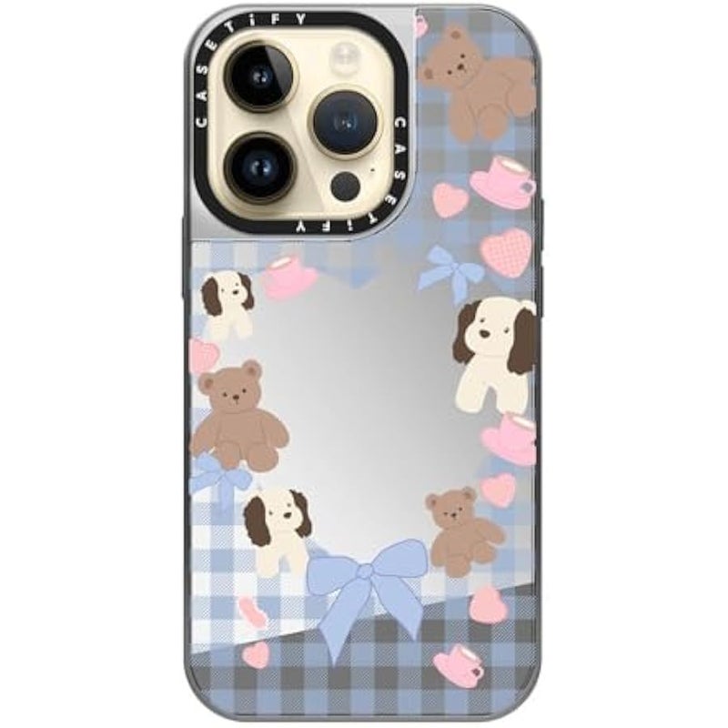 Casetify Mirror Case for iPhone 14 Pro Compatible with Magsafe - Puppy Pudding - Silver on Silver - Image 4