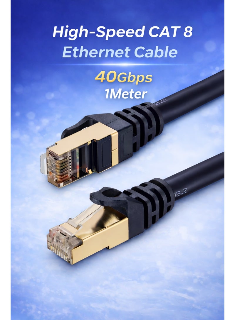 TP-BRIDGE Cat8 Network Cable 1 Meter – High Speed 40Gbps 2000MHz RJ45 Ethernet Cable for Gaming, PC, Smart TV, Router, Switch, TV Box – Black - Image 1