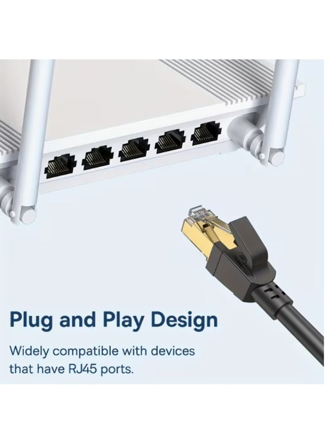 TP-BRIDGE Cat8 Network Cable 1 Meter – High Speed 40Gbps 2000MHz RJ45 Ethernet Cable for Gaming, PC, Smart TV, Router, Switch, TV Box – Black - Image 3