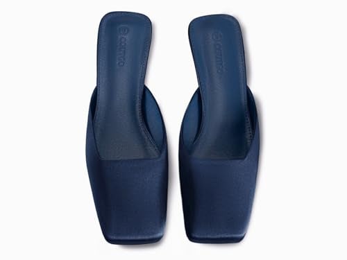 Coutgo Women's Mules Low Kitten Heel Closed Square Toe Slip On Backless Dress Shoes,Size Fits Large Navy Blue - Image 4