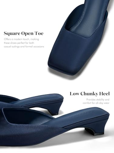 Coutgo Women's Mules Low Kitten Heel Closed Square Toe Slip On Backless Dress Shoes,Size Fits Large Navy Blue - Image 5