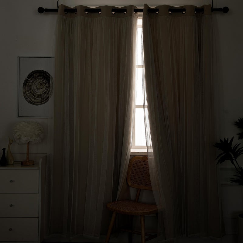 INLINAS Beige Blackout Curtains with Sheer Overlay - Grommet Top Thermal and Noise Reduction Panels for Bedroom and Living Room Light Blocking and Energy Saving, 52 x 72 Inches, Set of 2 - Image 3