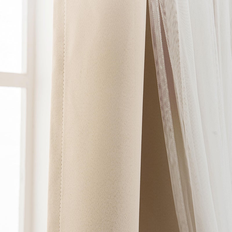 INLINAS Beige Blackout Curtains with Sheer Overlay - Grommet Top Thermal and Noise Reduction Panels for Bedroom and Living Room Light Blocking and Energy Saving, 52 x 72 Inches, Set of 2 - Image 5