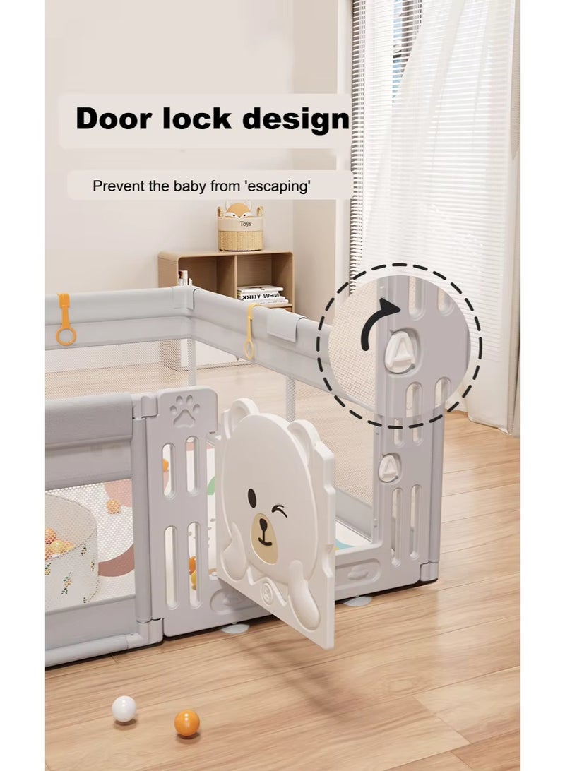والالا Baby Fence, Floor Fence, Home Baby Toddler Fence, Fall-proof Playpen, Extra Large Baby Playard with Gate, With 60 Sea Balls, 2 Handle Ring, Storage Bag,180*200CM - Image 5
