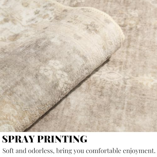 MUJOO Beige Rug 3'x5' Washable, Boho Area Rugs for Entryway Bedroom Living Room Kitchen,Small Vintage Bohemian Distressed Farmhouse Non Slip Carpet,Floral - Image 5
