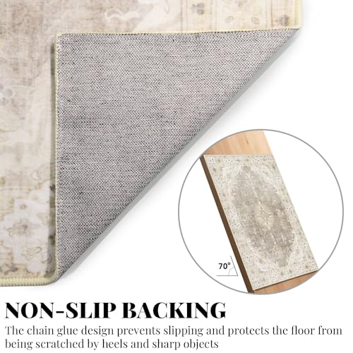 MUJOO Beige Rug 3'x5' Washable, Boho Area Rugs for Entryway Bedroom Living Room Kitchen,Small Vintage Bohemian Distressed Farmhouse Non Slip Carpet,Floral - Image 4