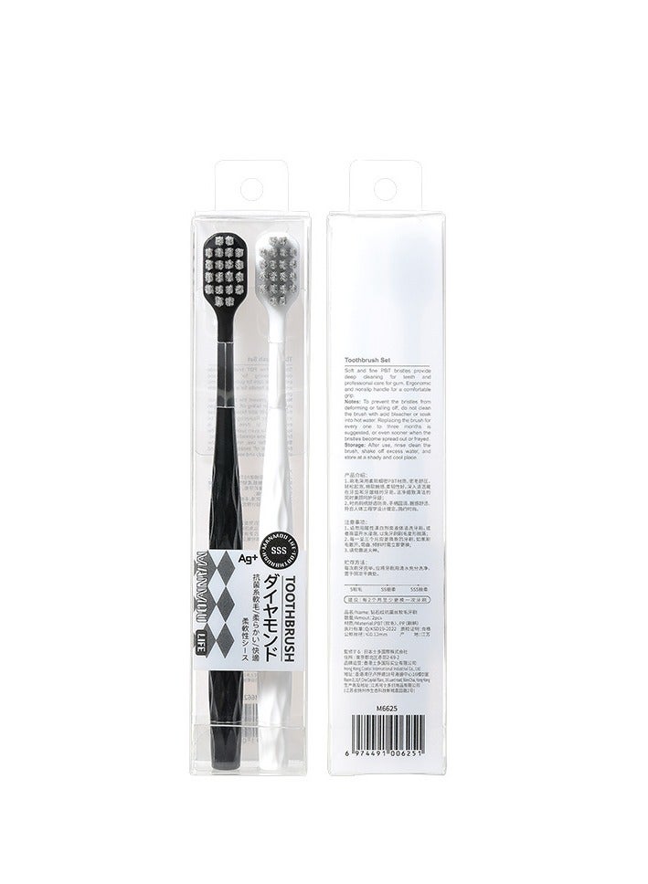 RAOYI Antibacterial toothbrush 2 packs diamond pattern brush handle adult home wide head couple soft bristle toothbrush - Image 1