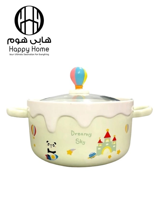 هابي هوم وعاء بورسلين بسعة 800 مل مع غطاء زجاجي ومقبضين جانبيين – طقم طهي وتقديم عالي الجودة للاستخدام المنزلي والمطبخ، مثالي للطعام الساخن والبارد - Image 1