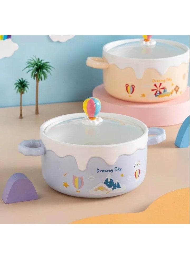 هابي هوم وعاء بورسلين بسعة 800 مل مع غطاء زجاجي ومقبضين جانبيين – طقم طهي وتقديم عالي الجودة للاستخدام المنزلي والمطبخ، مثالي للطعام الساخن والبارد - Image 5