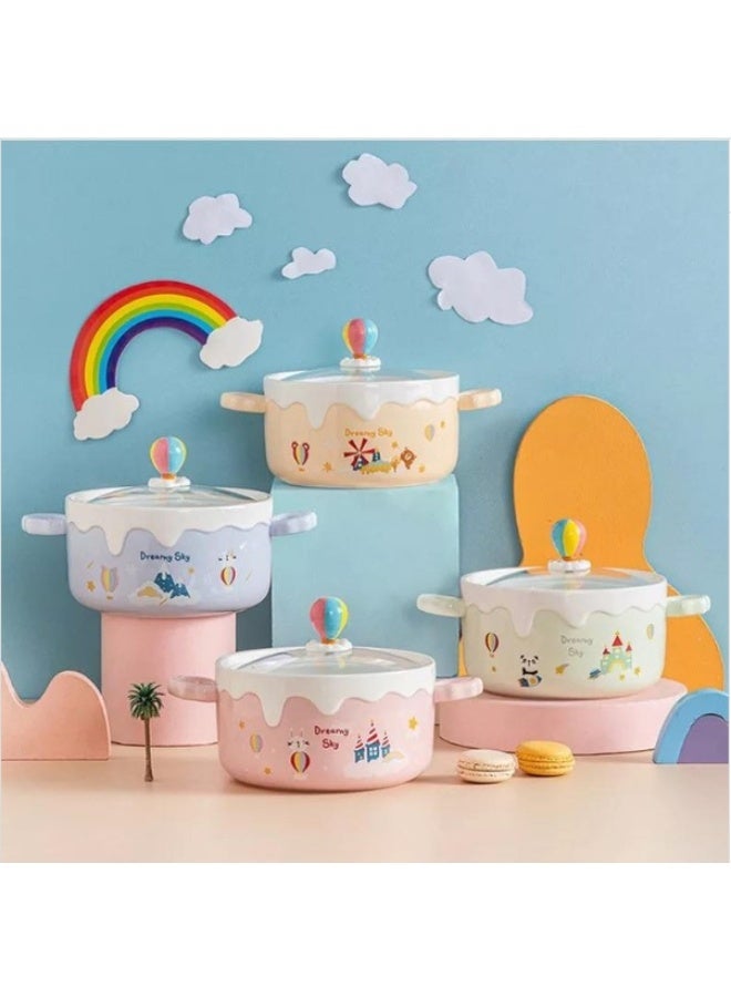 هابي هوم وعاء بورسلين بسعة 800 مل مع غطاء زجاجي ومقبضين جانبيين – طقم طهي وتقديم عالي الجودة للاستخدام المنزلي والمطبخ، مثالي للطعام الساخن والبارد - Image 3