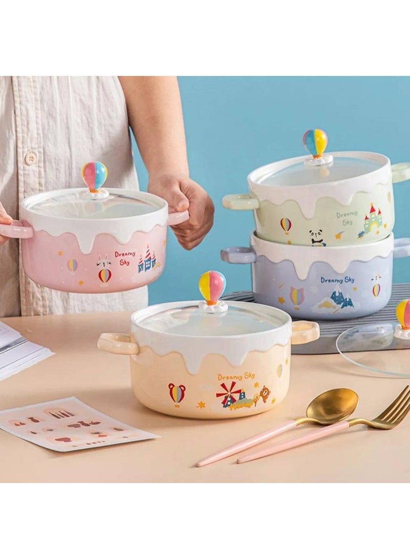 هابي هوم وعاء بورسلين بسعة 800 مل مع غطاء زجاجي ومقبضين جانبيين – طقم طهي وتقديم عالي الجودة للاستخدام المنزلي والمطبخ، مثالي للطعام الساخن والبارد - Image 4