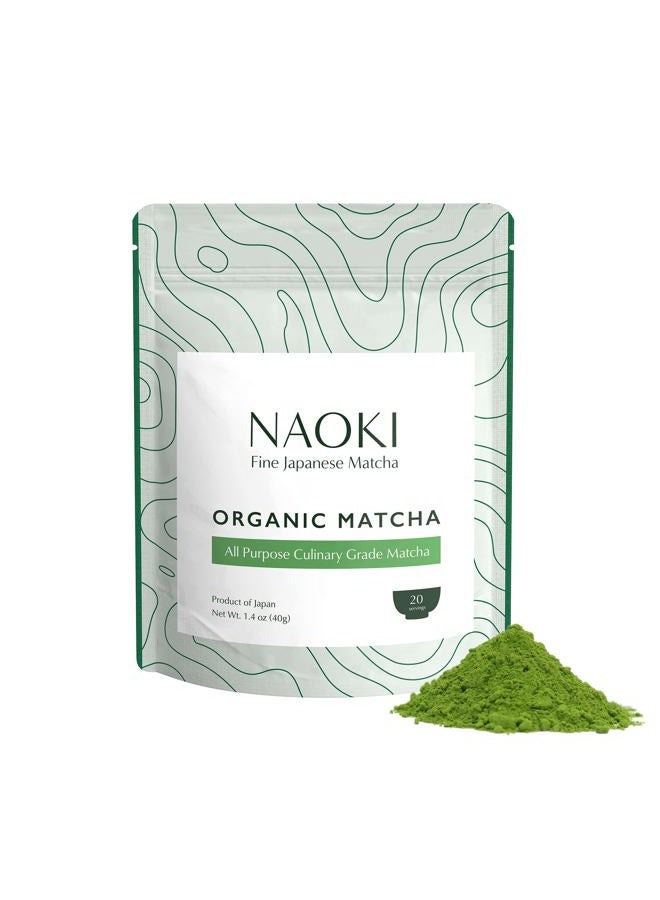 Naoki Matcha Organic All Purpose Blend - Authentic Japanese Culinary Grade Matcha Green Tea Powder from Japan (40g / 1.4oz) - Image 1