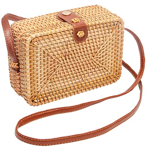 CrazyPiercing Wicker Square Crossbody Rattan Bag, Women Boho Bag Clutch Women Handbag - Image 1