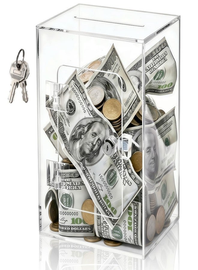 Cididu Clear Piggy Bank with Lock, Acrylic Money Saving Box for Adults Kids, Reusable Coin Cash Storing Container with Key, Openable Unbreakable Money Change Jar Pot for Birthday Gift Home Decoration - Image 1