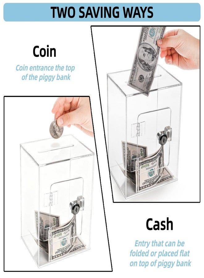 Cididu Clear Piggy Bank with Lock, Acrylic Money Saving Box for Adults Kids, Reusable Coin Cash Storing Container with Key, Openable Unbreakable Money Change Jar Pot for Birthday Gift Home Decoration - Image 3