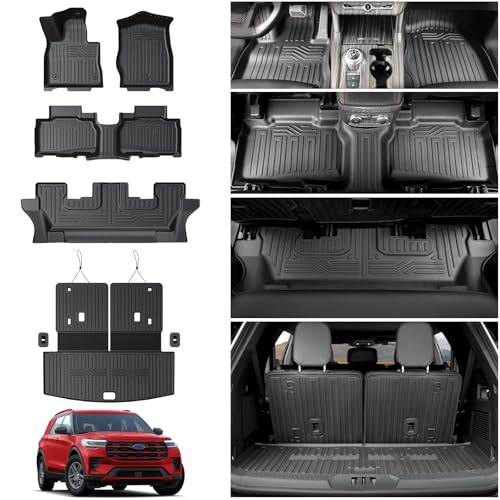 HOUCLEMIC Floor Mats for 20202025 2026 Ford Explorer 7 seat Accessories Cargo Mat with Backrest Mat All Weather TPE Waterproof for Ford Explorer 7 Passenger Bench Seat ST Accessories 2025 2024 2023 - Image 1