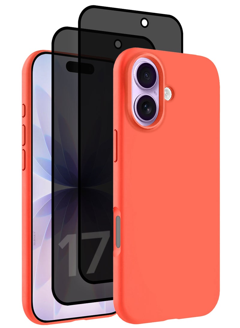CATANES 3 Packs Silicone Protective Phone Case for iPhone 17 - Soft Anti-Scratch Microfiber Lining Ultra Slim Drop Protection Phone Cover with Two Privacy Screen Protectors - Peach - Image 1