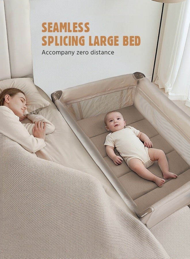 سوفت تاتش سرير أطفال 2 في 1، منطقة لعب محمولة للأطفال الصغار، سرير أطفال قابل للطي، سرير سفر، يتميز بجوانب شبكية قابلة للتهوية، مركز حضانة للأطفال الرضع مع حقيبة حمل (بيج) - Image 4