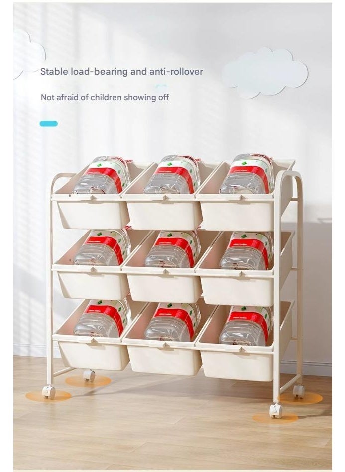 شو وو منظم تخزين ألعاب الأطفال مع 9 صناديق تخزين، رف متعدد الأغراض بثلاث طبقات للبنات والأولاد، خزانة تخزين ألعاب بعجلات لغرفة الأطفال، غرفة اللعب، غرفة الحضانة - Image 3