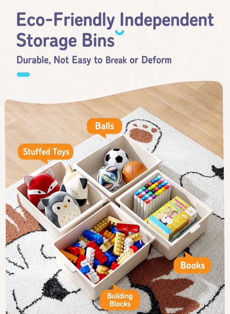 XiuWoo Kids Toy Storage Organizer with 9 Removable Bins and Wheels, 3 Tier Children Toy Shelf Cabinet, Tilted Toy Storage Rack for Books Blocks Art Supplies, Playroom Bedroom Nursery Organization - Image 4